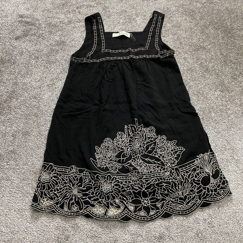 Be Cool Dress Girls Large Black A Line Tank White Floral Embroidered Cotton Top